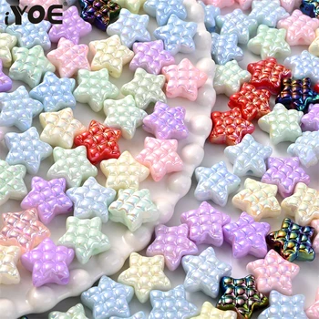 iYOE 10шт 15 мм Цветни мъниста във формата на звезди, акрилни пятиконечные распорные мъниста за бижута, гривни, обеци, колие, пръстен за ключове