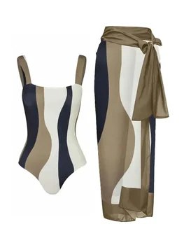 Реколта тънки комплекти бикини в асиметрична ивица, бански с контрастиращи нос, 2 комплекта бански костюми, плажен бански 2024