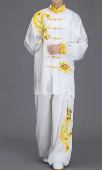 унисекс бяла бродерия феникс тайдзи униформи-облекла за тайцзицюань костюми за изпълнения на ушу кунг-фу униформи