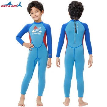 Детски костюми за момчета и момичета, пълен неопрен 2,5 мм, водолазни костюми с дълъг ръкав за плуване, сърфиране, каране на каяк и гмуркане с шнорхел, каране на каяк.
