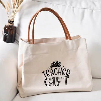 Подарък за учители, чанта за обучение с принтом, Работна чанта, подарък за Деня на учителя, Дамска плажна чанта от платно, чанта