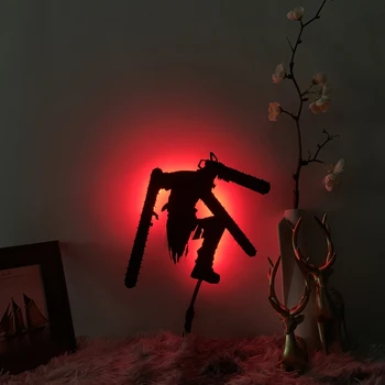 Аниме Човек-резачка Силуэтный лампа за декор спални, с монтиран на стената лампа, Черен Акрил, с монтиран на стената лампа, Украса на стаята Човек-резачка лека нощ