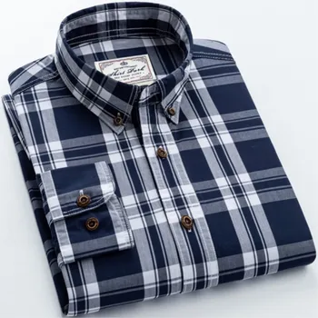 Всеки ден модерен мъжки официални ризи, Без джобове, мек памучен риза в клетката стандартен намаляване с дълъг ръкав и копчета