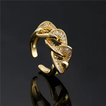 Модно нов пръстен от 18-каратово злато с микроинструментом от цирконий с геометричен модел 