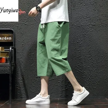 Мъжки ежедневни летни шорти от 100% памук, семиточечные панталони в китайски стил, свободни, широки, прости, модерни обикновена шорти