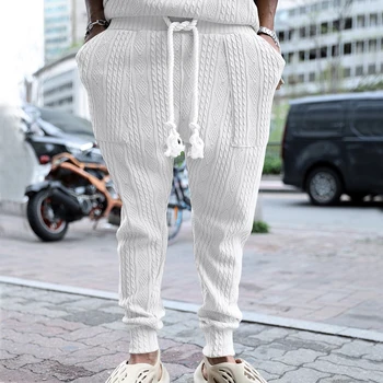 Дълги панталони в стил Y2K с джобове, реколта мъжки жакард широки панталони, обикновена ежедневни панталони с завязками, градинска облекло за мъже