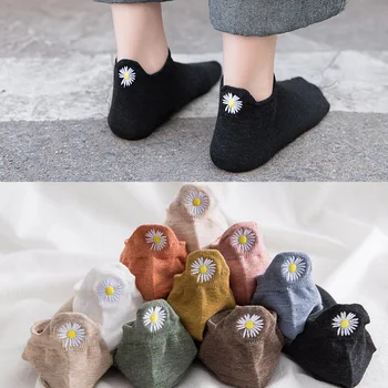 4 Отношение на женските чорапи с бродерия за момичета в японски стил, сезон: пролет-лято, чехли за баня с цветя, памук, невидим сладък комплект с цветен модел