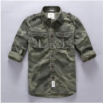 Ежедневни камуфляжные мъжки ризи Военни товарни памук спално бельо, Мъжки ризи с дълъг ръкав джобове Армейските върховете на сафари в открито S-2XL