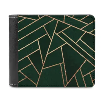 Emerald нощ портфейл от тъмна кожа, Мъжки портфейл, ръчно изработени, персонални Чантата Подарък за деня на бащата Графичен модел Абстрактни линии Зелен