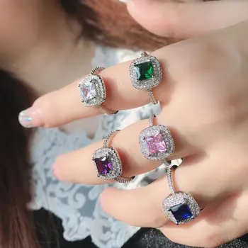 Пръстен Lihua Square D color Mosan с покритие 18 Карата, светъл луксозен пръстен с микро-инкрустация на цирконий, женски пръстен