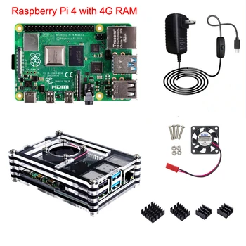 Raspberry Pi 4 Модел B с 1/2 / 4 GB оперативна памет RPI4 Акрилен Корпус на захранващия Адаптер RPI 4B 5V3A на Вентилатора за охлаждане на един Алуминиев Радиатор по Избор
