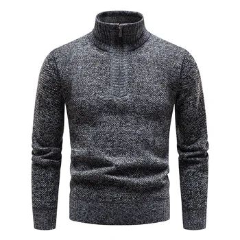 Новост 2023 г., мъжки монтиране сгъсти пуловер с висока воротом, пуловер, трикотаж, всекидневни спускане голям размер