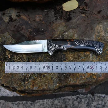 Сгъваем джобен нож от неръждаема стомана с гравиран за оцеляване, тежкотоварни тактически инструмент за лов на открито