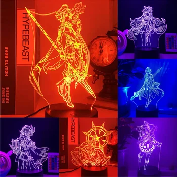 Детска фигурка Genshin Impact Night Light Обзавеждане игри стая Декор RGB Аниме лампа Геймерское украса 3D Необичаен подарък за юноши
