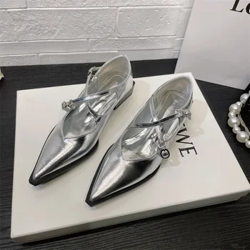Есен/Зима 2024, нова дамски обувки Mary Jane в ретро стил, френски фини обувки с дебел ток с неглубоким пръсти и остри пръсти