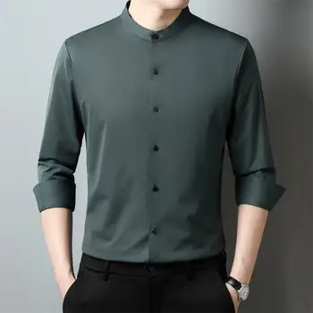 Мъжки есенна новост 2023 г., модни и ежедневни риза с висока яка, микроэластичная универсална риза