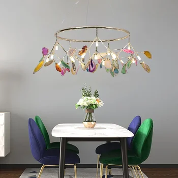 Модерен цветен Агатовый LED висящи тела, Полилей във формата на романтични листа, Художественото оформление на хола, Висящи лампи