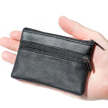 Мъжки портфейл за монети, черен кожен мултифункционален портфейл за мобилен телефон с цип, модерен мъжки мини портфейл