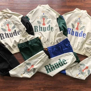 RHUDE High Street Tide Coconut Color Blocking хип-хоп яке с цип за по-добро качество на Мъжки дамски модни спортно яке