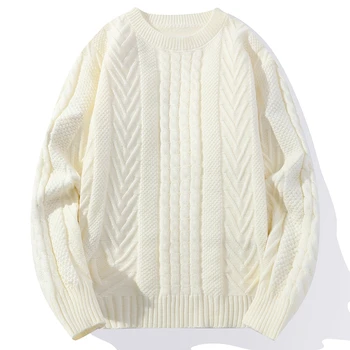 2023 Есенно-зимния вязаный Мъжки ежедневни пуловер с високо качество, с кръгло деколте и плетением, Розов пуловер, Мъжки модерен топъл пуловер
