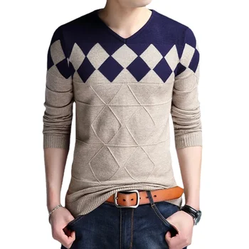 Корейски Нов Модерен Мъжки Пуловер, Всекидневни Кашемирово-вълнен Мъжки Пуловер, Есенни Приталенные Пуловери, Мъжки Пуловери Argyle Pull
