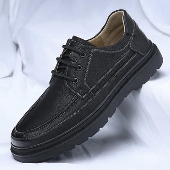 Мъжки обувки с перфорации тип броги в ретро стил, мъжки oxfords ръчно изработени, ежедневни кожени модела обувки, Класически Бизнес обувки с плоска подметка, Официалната обувки