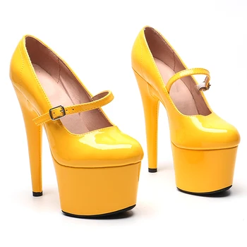 Leecabe 17 см / 7 инча, дамски официални обувки на платформа и висок ток от лачена изкуствена кожа, обувки за танци на един стълб