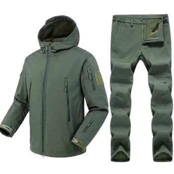 Тактически комплект водоустойчив Softshell яке, мъжки зимни топло спортно облекло, униформи, палто с качулка, Армията бойна дрехи на открито