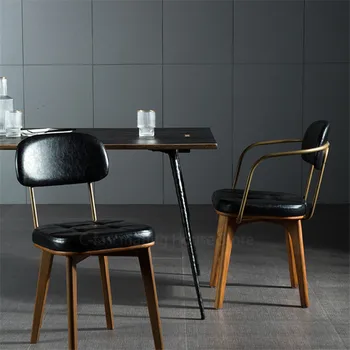 Метален стол за хранене в ретро стил loft, столове с облегалка от американския дърво, търговска стол за почивка в ресторанта, офис стол в индустриален стил