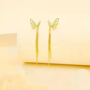 LABB Вече 18-Каратово Злато Butterfly Earline Au750 Кухи Многослоен Пламнал O Пискюл Earline b Универсален Бутик за Бижута Подарък E212