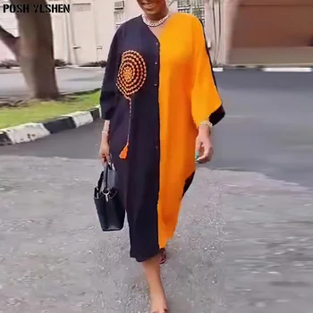 Африкански рокли в стил мозайка за жени, лятото е Традиционно Нигерийски рокля-кафтан 2023, Свободна мюсюлманска облекло Абая с пискюли, дамски дрехи