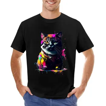 Ярка тениска с научно-фантастична задирой и страхотна котка, бързосъхнеща риза, мъжки обикновена тениска