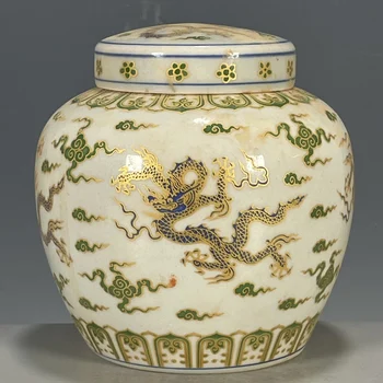 Колекция антикварен порцелан, реколтата, бижута за домашно стая, стайни цветя, саксии, ваза за цветя Daming Doucai dragon design tianzhi jar