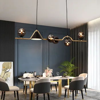 Модерен окачен лампа във формата на стъклена топка за хранене, кухненски бар, златен / черен окачени тавани, полилеи на един стълб, на вътрешното осветление