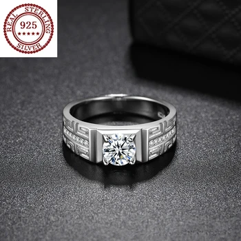 Сребърен пръстен с творческата гравиран S925, мъжки властен мода, лесно отваряне, регулируем пръстен с диамант в стила на сватбената кариера