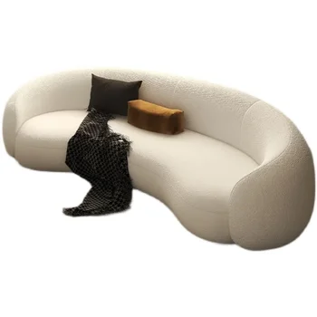 Луксозна Кадифена разтегателен Xxl 3-местен Бял Извит диван-стол, Ергономична Минималистичная Дизайнерски мебели за всекидневната
