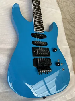 Отличен 6-струнен небето е синя електрическа китара, черна профили Floyd rose bridge, висококачествена масивна дървесина, адаптивни безплатна доставка