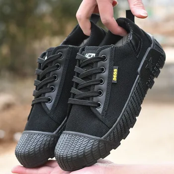 TaoBo/ Мъжки Ежедневни Парусиновая обувки, Черни на цвят, с ниско деколте, Градинска устойчива на плъзгане Работа Защитни обувки с Мека Подметка, Армията обувки