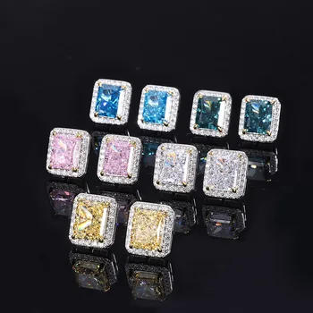 висококачествени квадратни обеци от син нефрит с луксозни скъпоценни камъни за жени, Аксесоари за сватбени партита, Модни дамски бижута обици