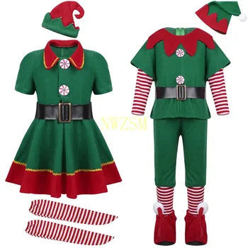 2024 Коледен костюм на зелени Елфа За Момичета, Фестивал на Дядо Коледа за Момичета, Коледна детски дрехи, Маскарадное Рокля, Коледна премяна