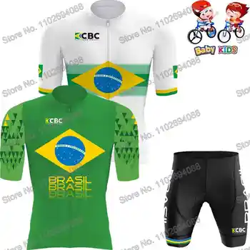 Детска националният отбор на Бразилия 2023 Комплект тениски за колоездене за момчета, дрехи за колоездене, Летни велосипедни шорти МТБ, костюм-риза за пътят на велосипеди за момичета с къс ръкав