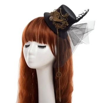 Жена цилиндър в стил steampunk, черна мини-шнола за коса, Аксесоари за коса