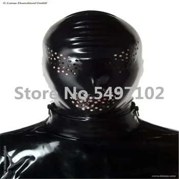 Черни латексови качулки ръчно изработени, маска с малки дупки за очите и устата, латексова маска за cosplay, зашити на поръчка за мъже