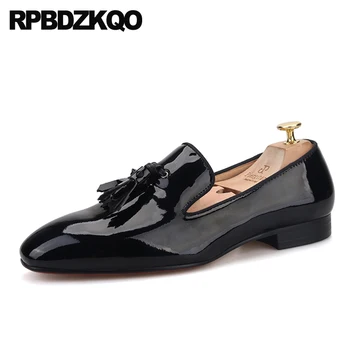 Луксозни Лоферы от лачена кожа 11 Бала от естествена 47 Италиански мъжки обувки от Популярните марки, Голям размер с квадратни Пръсти и истинска четка с черен цвят