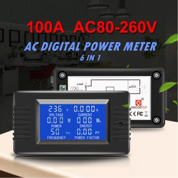 100A AC80-260V LCD Дисплей на Цифров Амперметър Електронно Напрежението фактор на Мощността на Товара Брояч на Енергия С Разделен CT Волтметър Амперметър