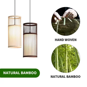 Осветителни тела E27 Окачен лампа Бамбуков фенер Висящ лампа от естествен ратан, Ракита полилеи Бамбукови ръчно изработени абажури