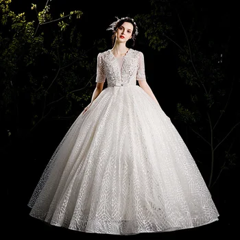2023 Ново Сватбена рокля с къс ръкав и отворени рамене, Сватбена рокля, Евтино Бална рокля Сватбена рокля, Китай, Vestido De Noiva