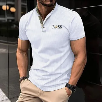 Лятна риза ПОЛО с къс ръкав, мъжки ежедневни риза с висока яка, висококачествена тениска в стил street на zlatina в Европа и САЩ
