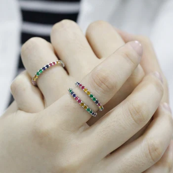 Комплект пръстени, дамски пръстени от сребро 925 проба с цветен CZ, Реколтата, бижута за жени, Юбилейна парти, Сватбени аксесоари, подаръци