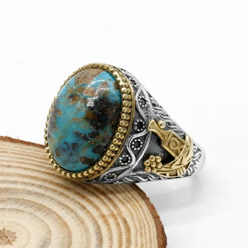 Винтажное пръстен с рубини за мъже от сребро 925 проба, с Овална форма натурален скъпоценен камък, Щастливи Турски ретро-ръчно изработени бижута, подарък за годишнина
